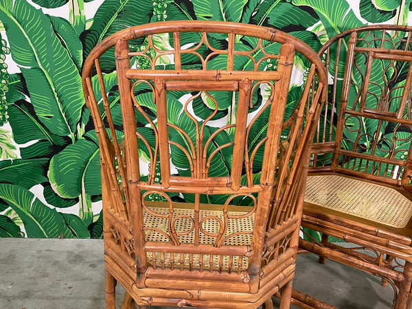 Brighton Pavilion Style Bamboo and Cane High Back Chairs, a Pair