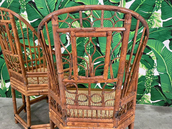 Brighton Pavilion Style Bamboo and Cane High Back Chairs, a Pair