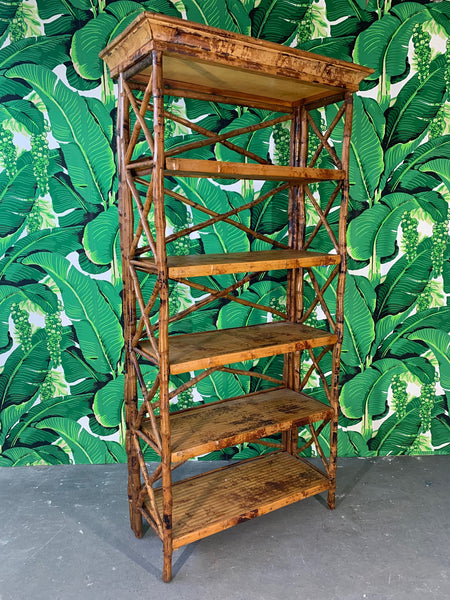 Burnt Bamboo X Stretcher Etagere side view