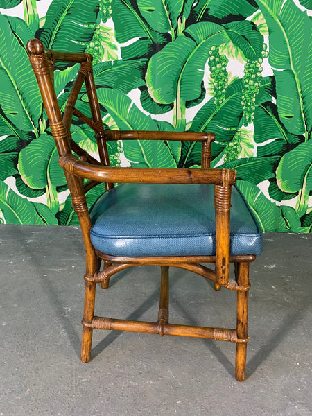 Set of Six Chinese Chippendale Bamboo Dining Chairs side view