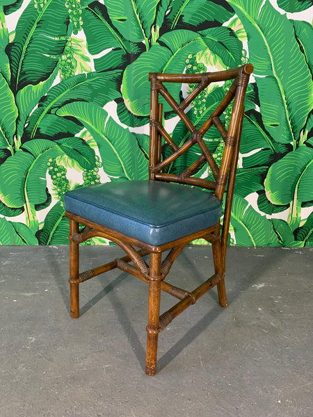 Set of Six Chinese Chippendale Bamboo Dining Chairs front view
