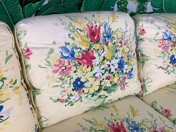 Pair of Floral Upholstered Sofas by Sherrill close up