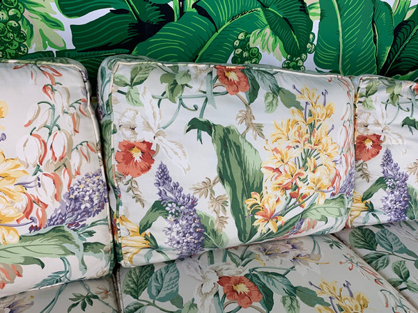 Pair of Floral Upholstered Sofas by Robb and Stucky close up