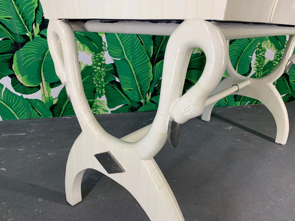 Sculptural Swan Head Desk in Tessellated Bone close up