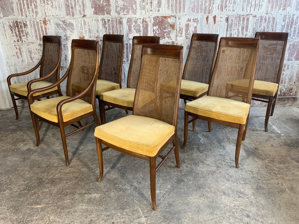 Mid-Century High Back Cane Dining Chairs by Drexel front view