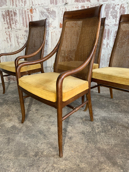 Mid-Century High Back Cane Dining Chairs by Drexel side view