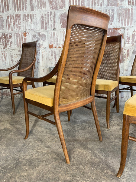 Mid-Century High Back Cane Dining Chairs by Drexel rear view