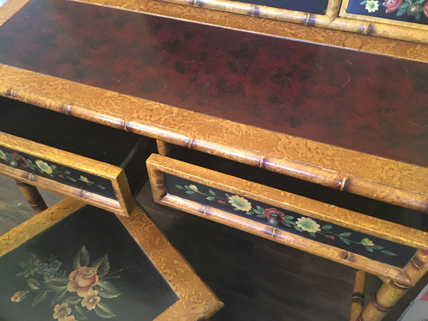 Hand Painted Asian Chinoiserie Secretary Desk and Chair