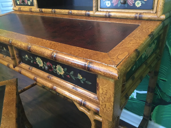 Hand Painted Asian Chinoiserie Secretary Desk and Chair