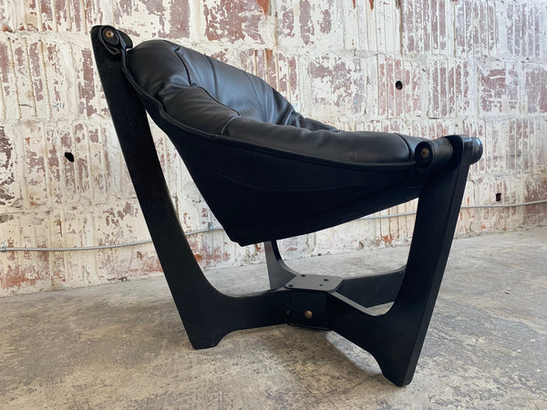 "Luna" Lounge Chair by Odd Knutsen in Black Leather side view