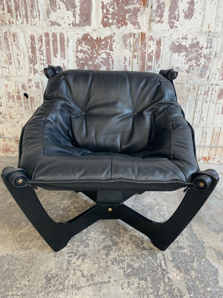 "Luna" Lounge Chair by Odd Knutsen in Black Leather