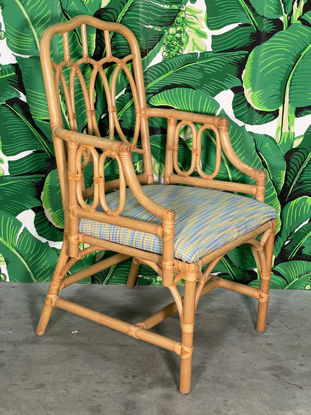 Rattan Loop Back Dining Chairs in the Manner of McGuire, Set of 6