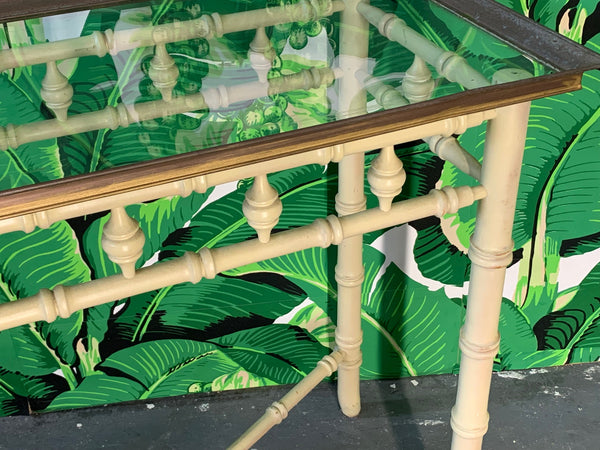 Brass and Glass Faux Bamboo Console Table by Thomasville close up