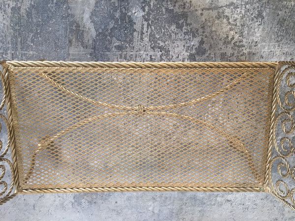 Hollywood Regency Gold Gilt Wrought Iron Tassel Vanity Bench