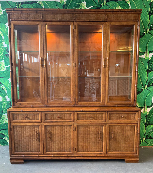 Faux Bamboo and Rattan China Cabinet by American of Martinsville front view
