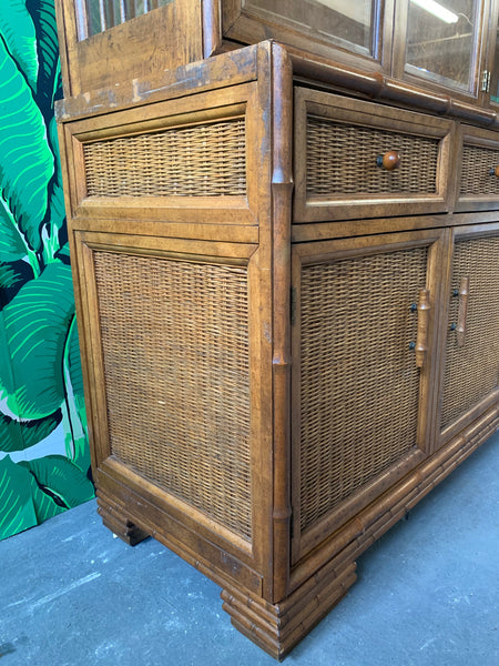 Faux Bamboo and Rattan China Cabinet by American of Martinsville detail view