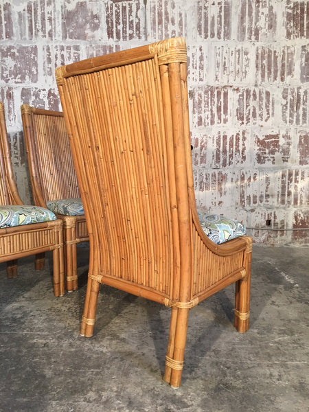 Set of Four Split Reed Rattan High Back Dining Chairs