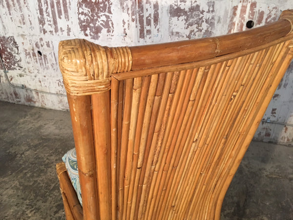 Set of Four Split Reed Rattan High Back Dining Chairs