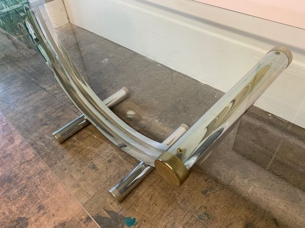Chrome and Brass Harp Dining Table by Romeo Rega close up
