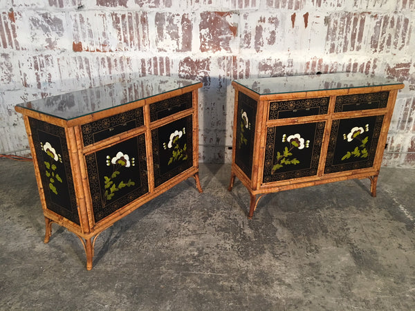 Pair of Vintage Asian Bamboo Cabinets