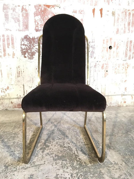 Chromcraft Dynasty Velvet Channel Back Tufted Brass Dining Chairs