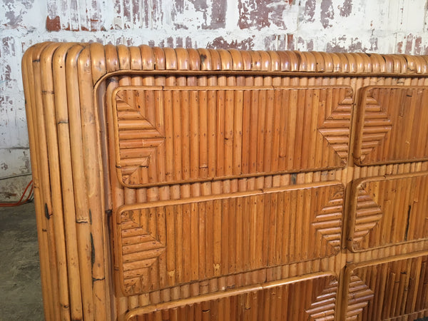 Mid Century Tropical Split Reed Stacked Rattan Dresser