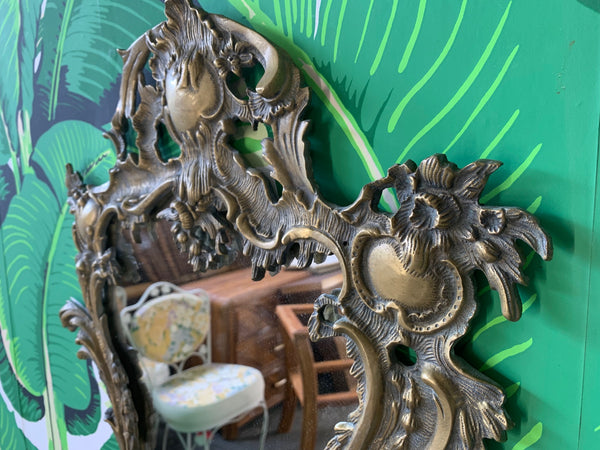 Gilt Brass Ormolu Rococo Style Wall Mirror close up