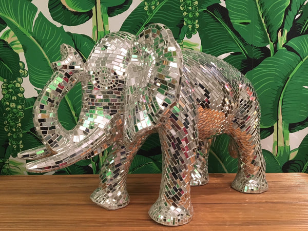 Large Mosaic Mirrored Elephant Sculpture