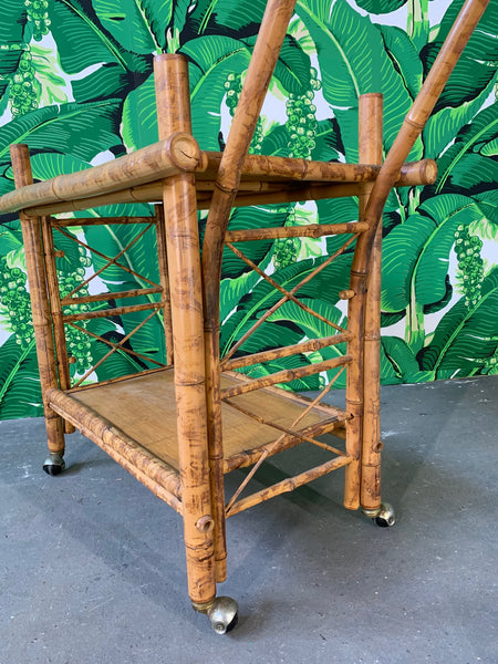 Collapsible Tiger Bamboo Bar Cart