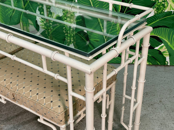 Faux Bamboo Metal Fretwork Console Table and Matching Stools