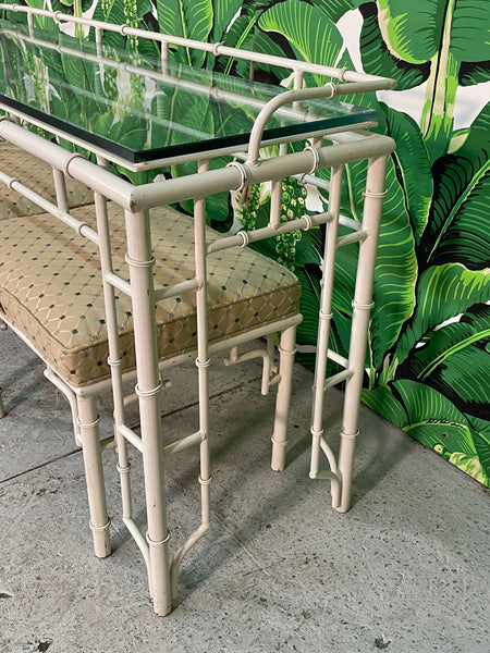 Faux Bamboo Metal Fretwork Console Table and Matching Stools