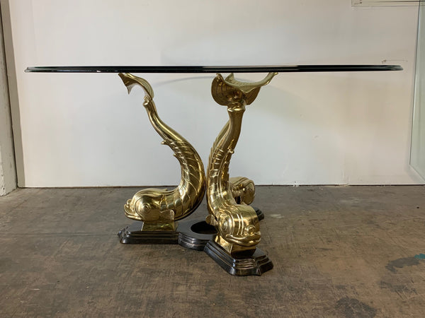 Monumental Brass Asian Dolphin Pedestal Dining Table Professionally Restored