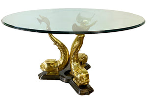 Monumental Brass Asian Dolphin Pedestal Dining Table