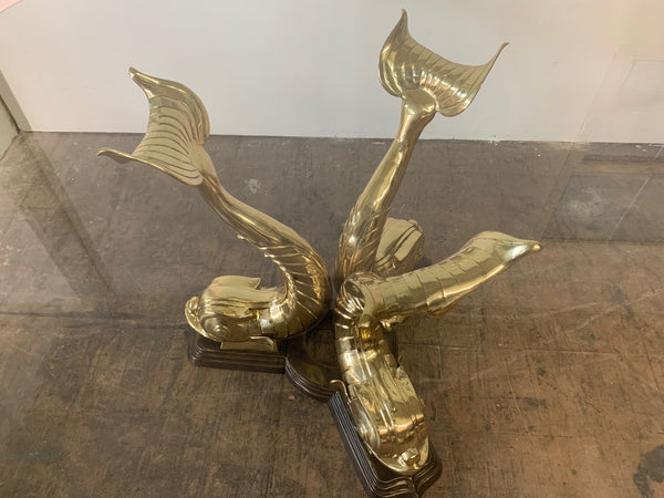 Monumental Brass Asian Dolphin Pedestal Dining Table top view