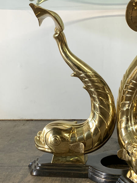 Monumental Brass Asian Dolphin Pedestal Dining Table side view