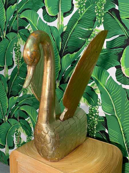 Hand Carved Wood Gold Leaf Swan Sculpture