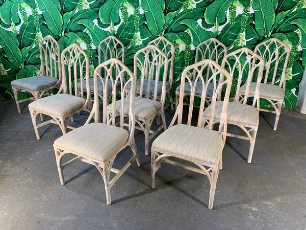 Set of Ten Rattan Dining Chairs by Henry Link front view