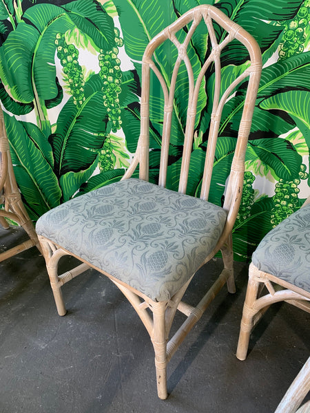 Set of Ten Rattan Dining Chairs by Henry Link close up
