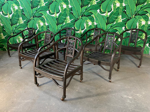 Set of Seven Asian Chinoiserie Game Table Chairs front view