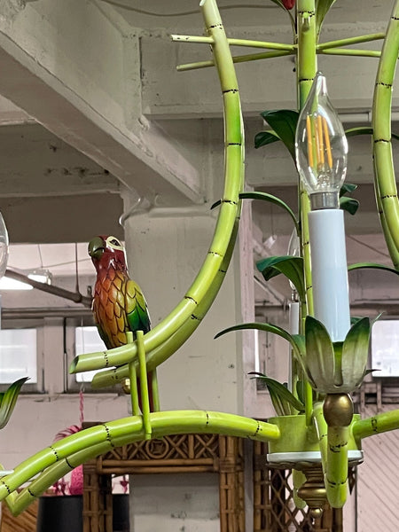 Tole Tropical Painted Parrot Chandelier