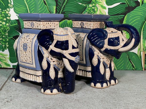 Large Ceramic Reticulated Faience Elephant Garden Stools