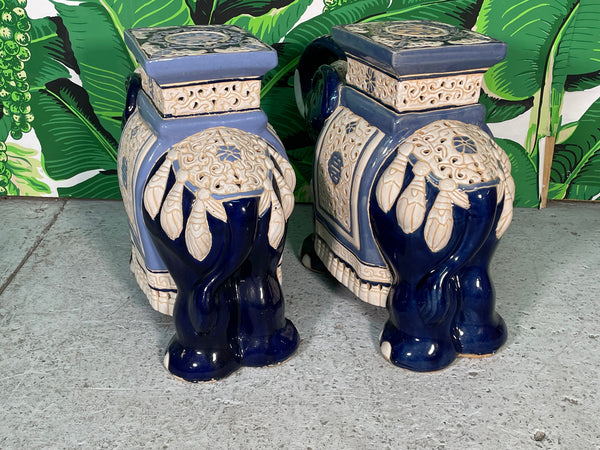 Large Ceramic Reticulated Faience Elephant Garden Stools