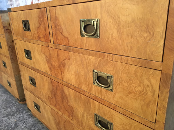 Henredon Burl Wood Campaign Dressers close up