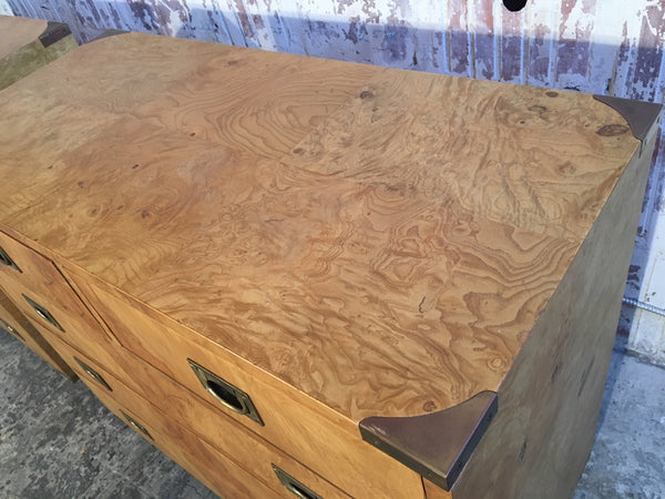 Pair of Henredon Burl Wood Campaign Dressers