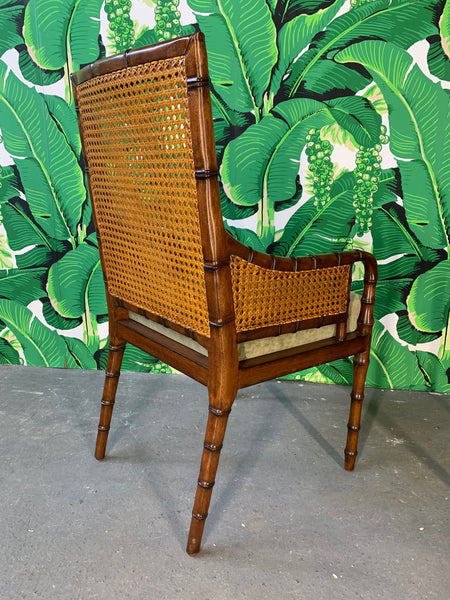 Pair of Cane Back Faux Bamboo Arm Chairs by Palecek rear view