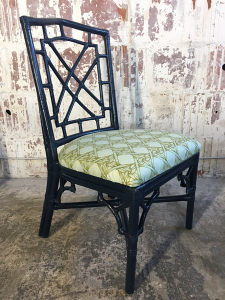 Set of Six Bamboo Chinoiserie Dining Chairs in High Gloss Navy