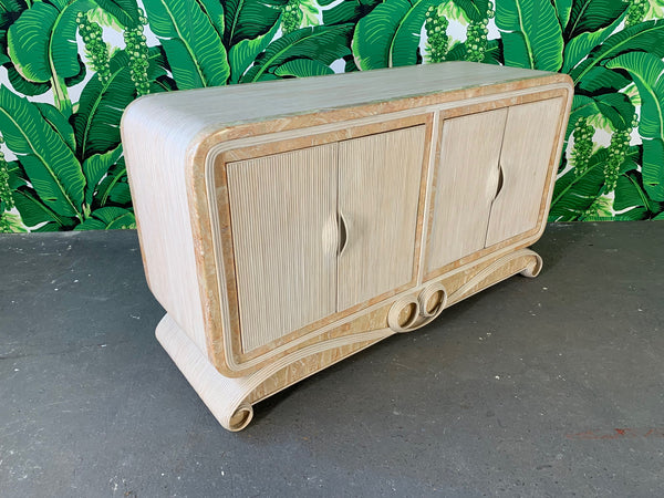 Pencil Reed Rattan and Stone Scroll Sideboard