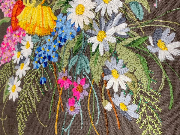 1970s Framed Floral Embroidery Wall Hanging