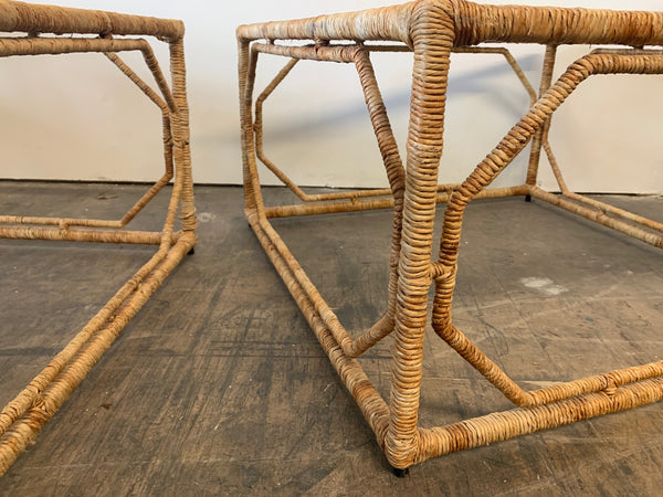 Rattan Wrapped Iron End Tables