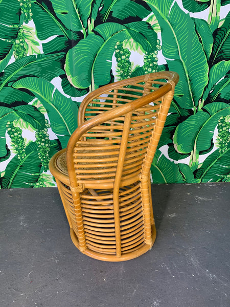 Horizontal Rattan Albini Style Barrel Dining Chairs, Set of 4